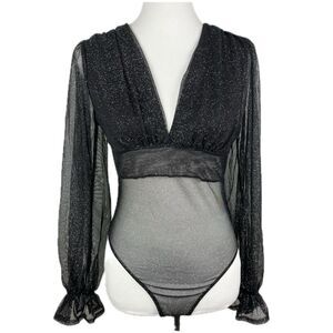 A3 Design Whimsigoth Fairy Glitter Sheer Mesh Bodysuit L Y2K 90’s Dark Feminine